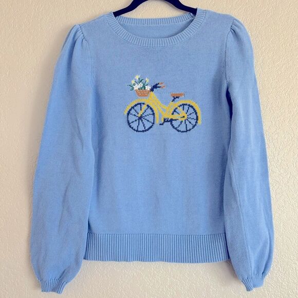 LOFT Sweaters - Loft Spring Embroidered Bicycle Light Blue Cotton Sweater
